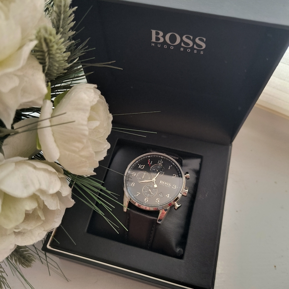 Hugo Boss Chronograph Black Leather Strap Watch
